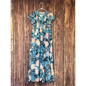 Anthropologie Maeve Cassandra Maxi Dress Womens M Blue Pink Floral Ruffle
